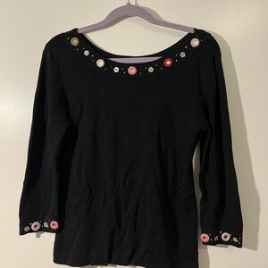 Joseph A Black Top with Colorful Embellishments